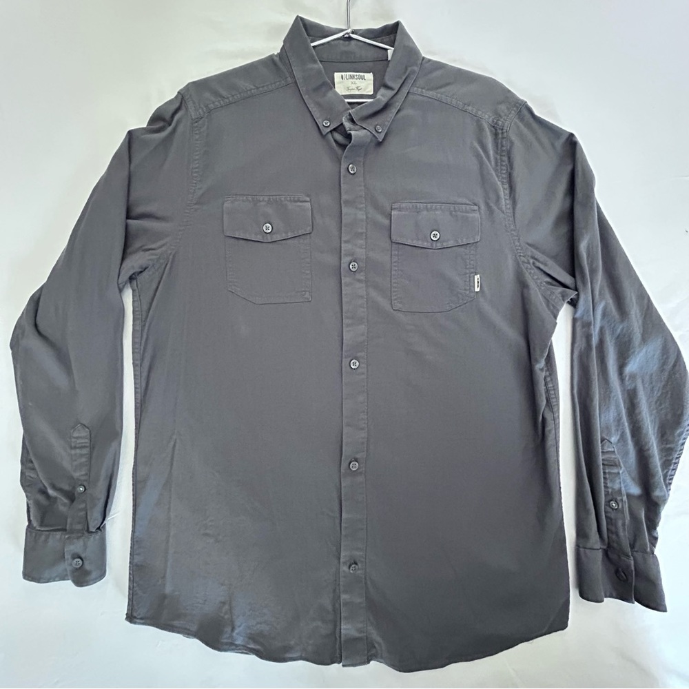 Linksoul Button Up Shirt XL Gray Long Sleeve Casual Golf Lightweight